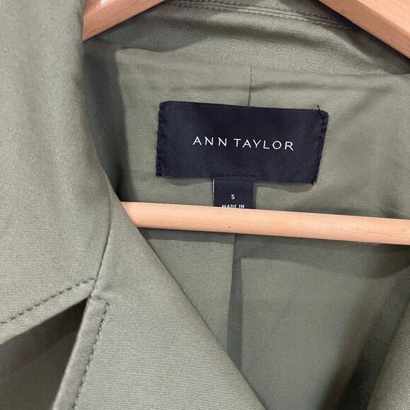 Ann Taylor Olive Belted Trench Coat SZ S Classic Double Breasted Cotton Blend - Picture 6 of 11